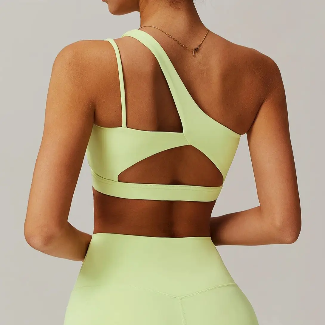 

One-Shoulder Underwear Women Sports Bra High Stretch Comfy Bra Gym Top Women Bra Push Up Running Workout Fitness Vest Sportswear