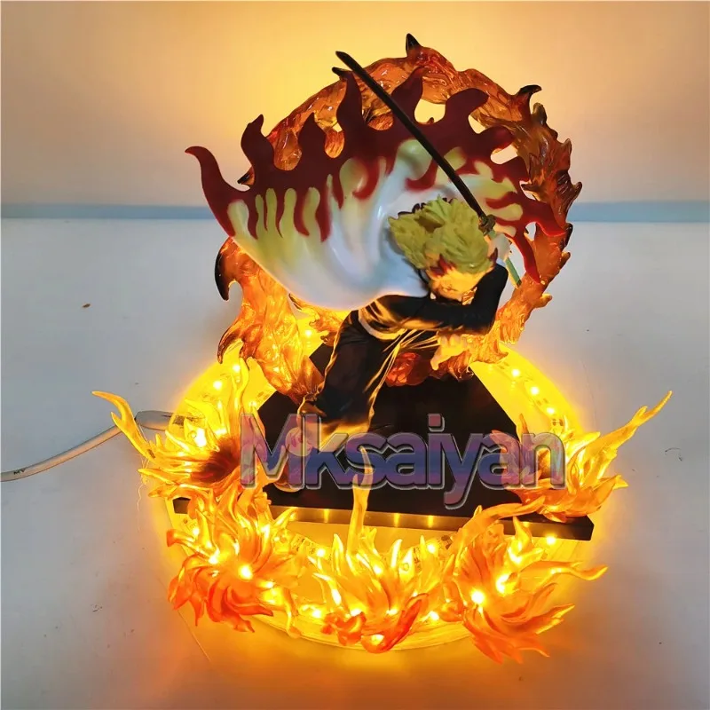 Demon Slayer Rengoku Kyoujurou Anime Figures Fire Led Scene DIY PVC Action Figure Toys Kimetsu no Yaiba Figurine  Doll 14cm - view 5
