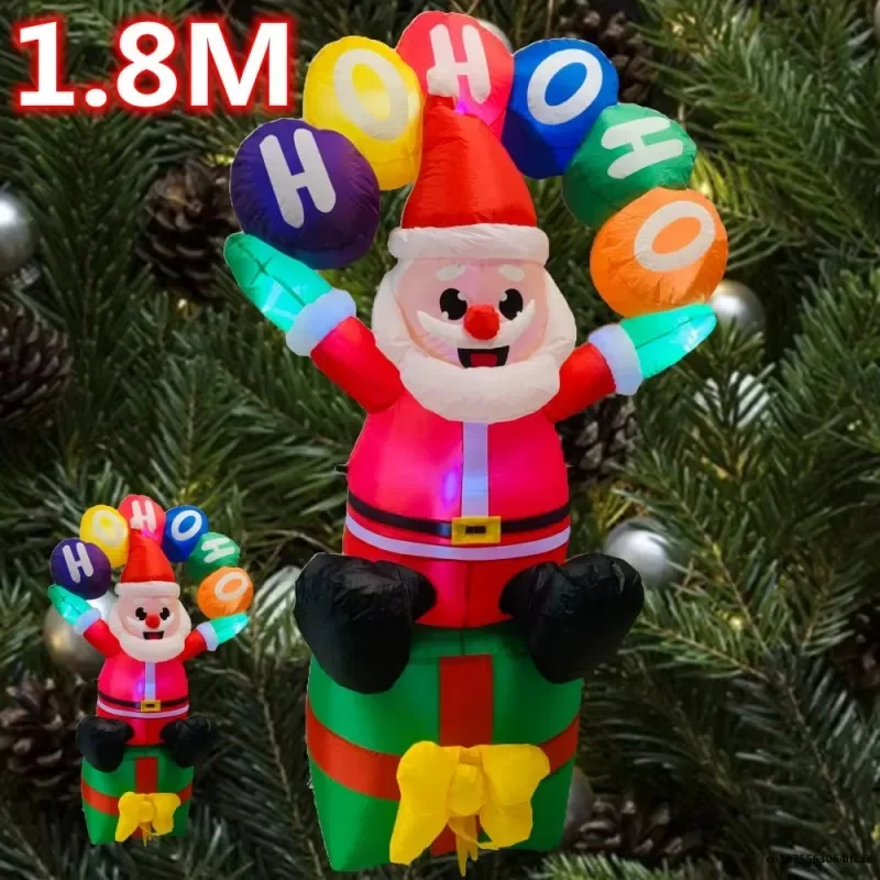 

1.8M/6FT Inflatable Santa Claus Sits in A Gift Bag holding A Sign, Build-in LED Lights Outdoor Father Christmas Decoration