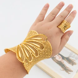 African Bangle and Ring Jewelry Set for Women Large Size Cuff Bracelet and Ring Set for Nigerian Anniversary Hand Bangle Jewelry