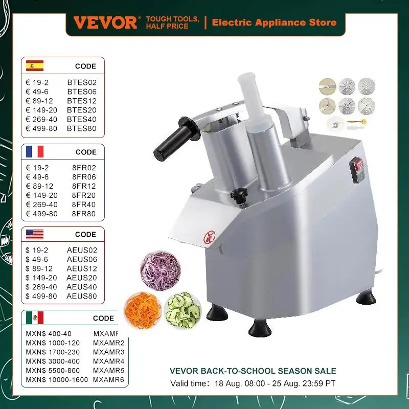 VEVOR-Coupe-Légumes Électrique, Trancheuse, Hachoir, Broyeur, Machine à Granulés, Outils et Appareils de Cuisine, Robot Culinaire