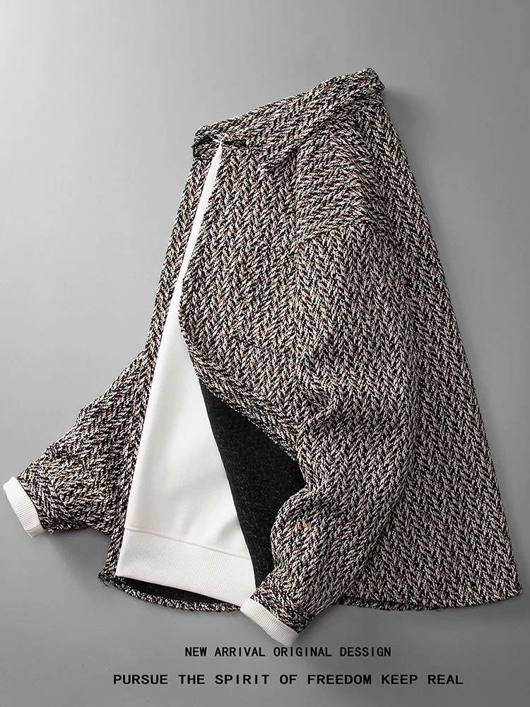 

Premium Knitted irt Jaet Men's Spring Autumn Faion Retro Cool Sle Luxury Flavor Outerwear Long Sve Button Decor