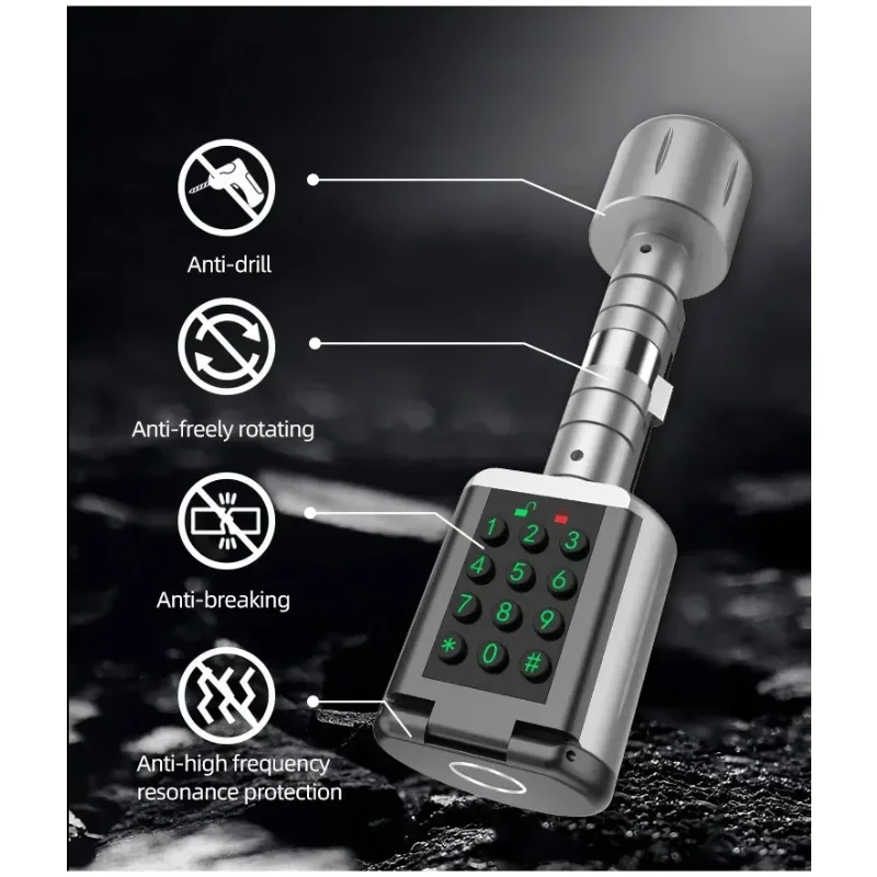 YyhcYyhcYyhcOEM Length Adjustable Keyless Digital Smart Lock Door European Tuya Ttlock App Fingerprint Smart Cylinder Door Lock