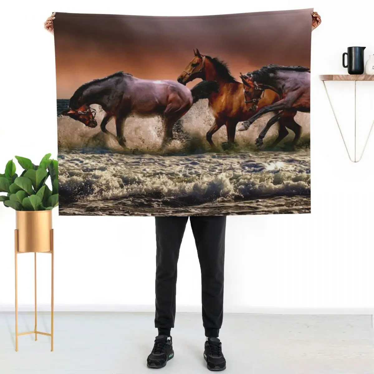 Running Horses Throw Blanket Retros Flannel Fabric sofa bed Thermals For Travel Bed Fashionable Blankets