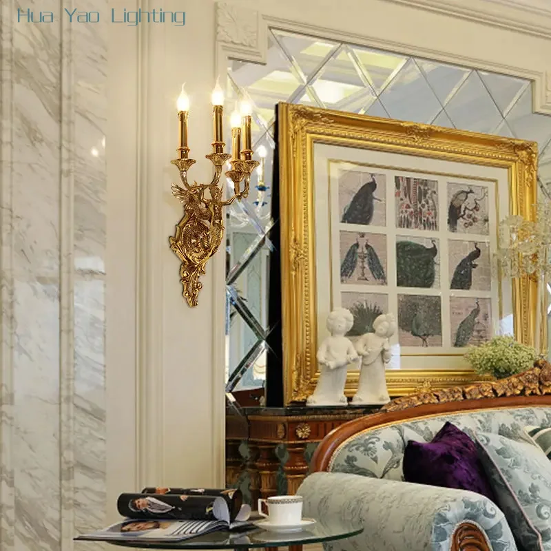 European Brass Wall Candle Sconce Mermaid Wall Mounted Operating Lamp Angel Wall Lights for Home
