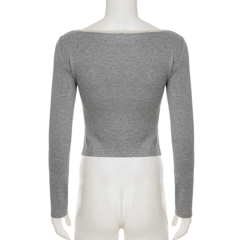 SUCHCUTE Faux Tweedelige V-hals Kanten T-shirt Basic Lange Mouwen Tees Voor Vrouwen Y2k Casual Tops Herfst Lente Kleding Harajuku nieuwe