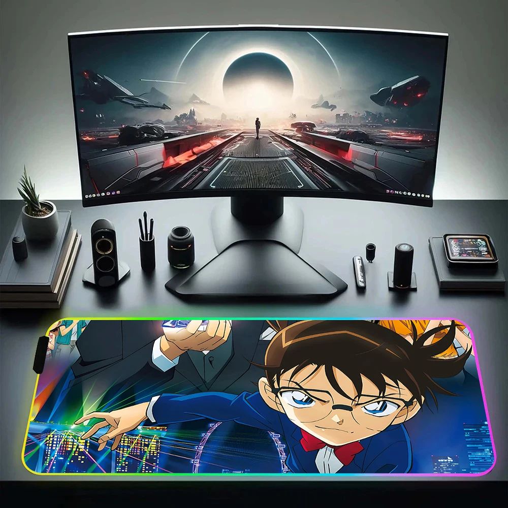 D-detective ConanS RGB Pc Gamer Keyboard Mouse Pad Mousepad LED Glowing Mouse Mats Rubber Gaming Computer Mausepad