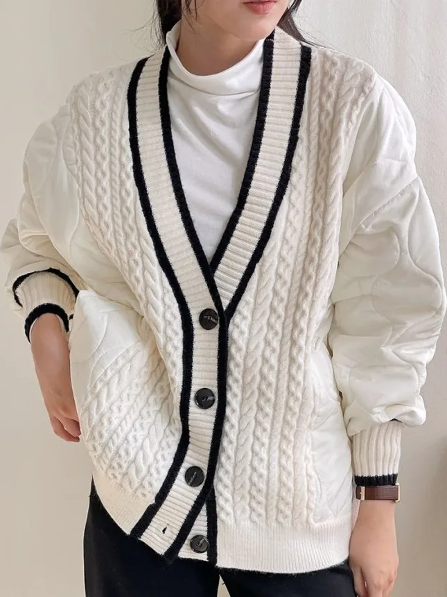 

Шикарный осенне-зимний новый трикотажный дизайн с V-образным вырезом, хлопковый твит в стиле ретро, маленький ароматный Sle, модный женский...