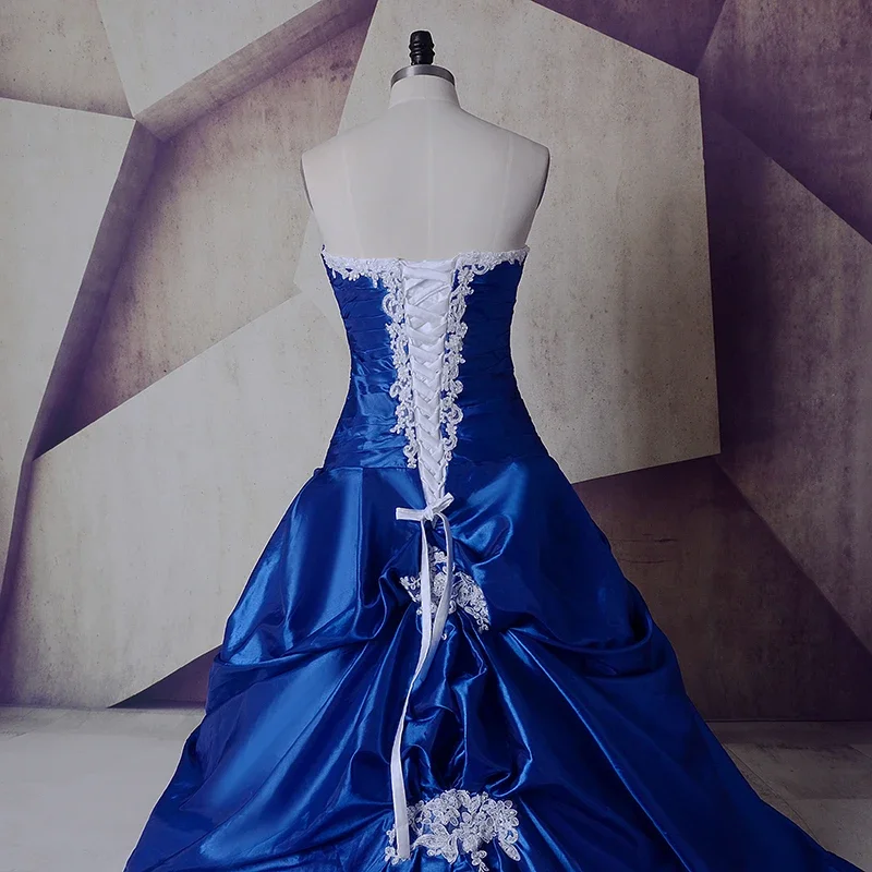 Vintage Royal Blue And White Wedding Gowns Dresses 2024 Sweetheart Lace Up Vestidos De Noiva Plus Size Sexy Long Bridal Dresses