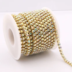 10 Yard SS6-SS18 Crystal Rhinestones Chain Clear Trim Sewing With D Claw Glass Crystal Gold Base Cup Chain for Clothes Accessory