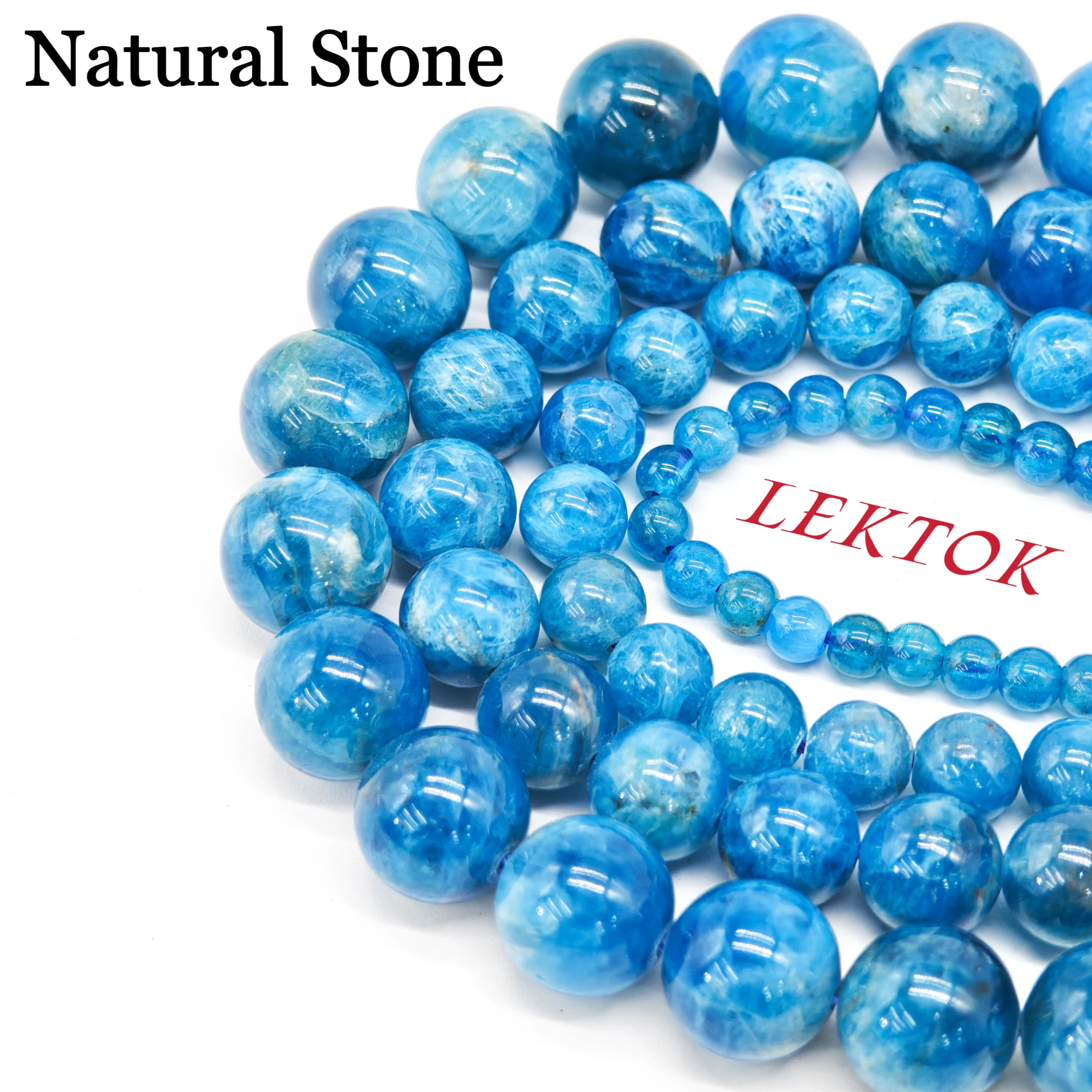 

High-Quality Natural Blue Apatite 4/6/8/10/mm Round Loose Beads for Jewelry DIY Accessories, 100% Natural, 15 Inches