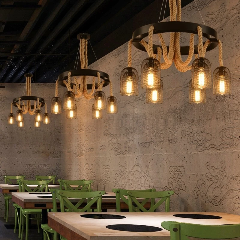 American Retro Rope Pendant Light with E27 Bulb Lamps Industrial Style Bar Restaurant Creative Unique Home Lighting Changeable