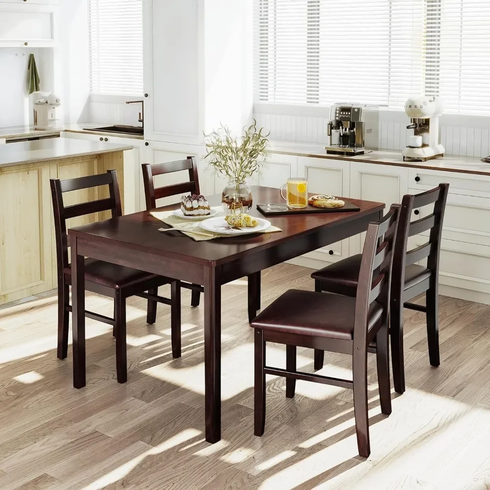 

Dining Table Set for 4, Malaysian Oak Kitchen Table & Chairs for Home & Apartment, 5-Piece Farmhouse Wood Kitchen, Easy Assembly