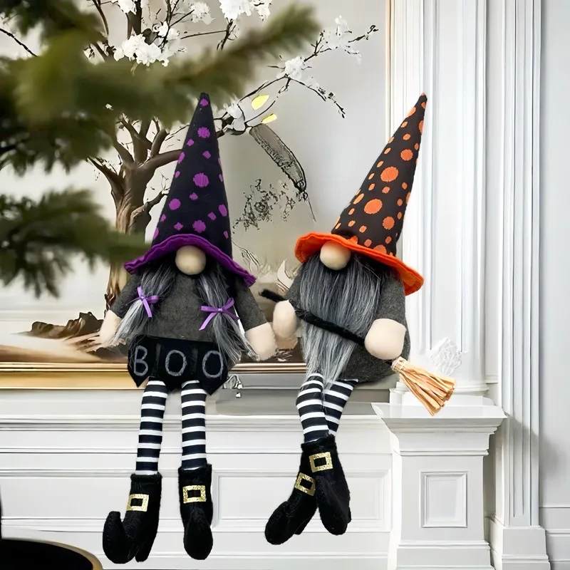 

2025New Halloween Decoration Cute Black Robe Rudolf Sharp Hat Witch Faceless Doll Dwarf Ornament Venue Decoration Halloween Gift