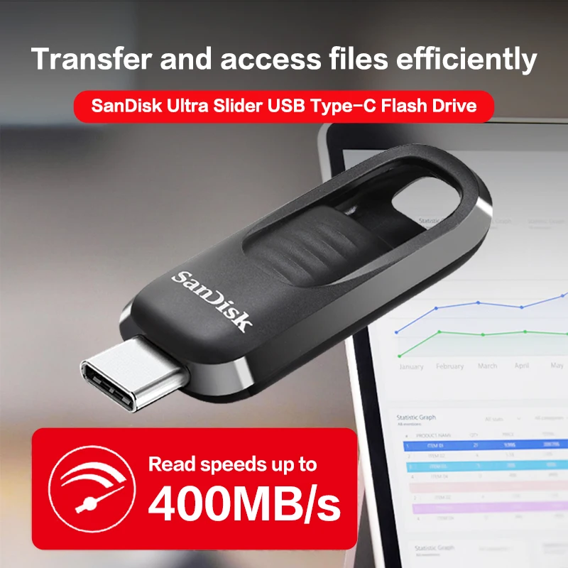 Unidad Flash USB3.2 Tipo-C SanDisk Ultra Slider para iPhone 15 16 Smartphone, Máx. 400Mb/s, Pendrive de 64GB 128GB 256GB, Disco U Original