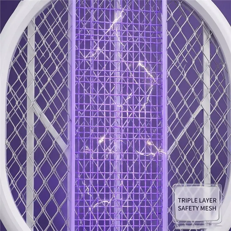 75STO-3-In-1 LED Smart Display Mosquito Zapper Conductive Electric Racket With 3-Layergrid Dualswitch&Mosquito Attractantbase