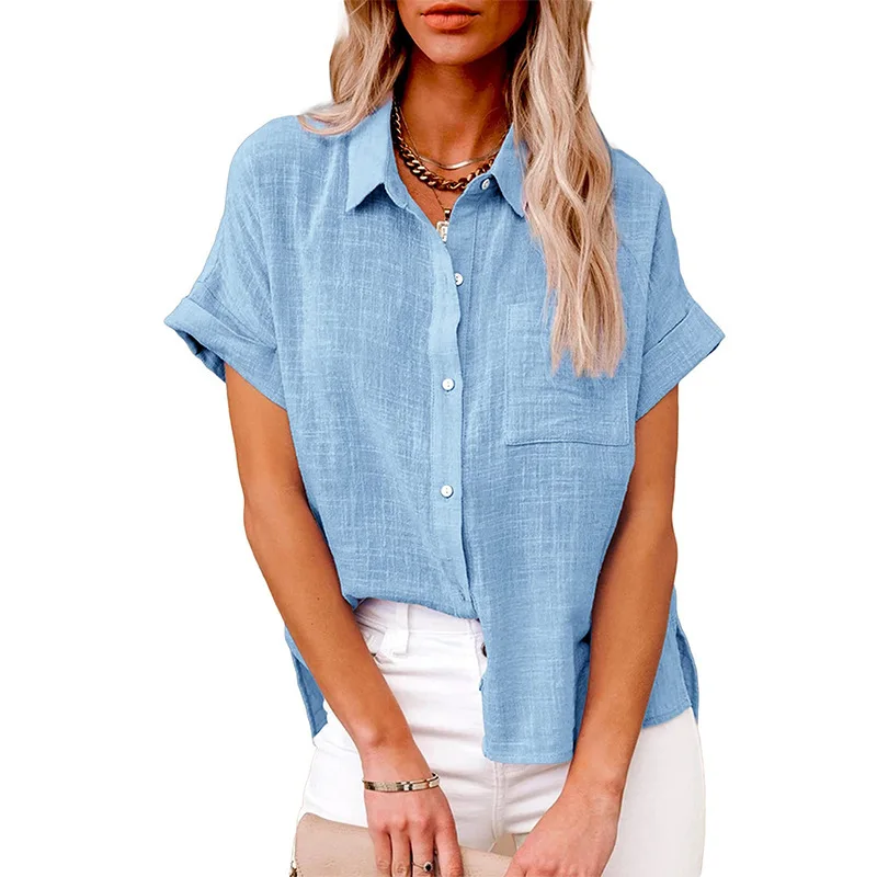 2024 Summer Women\'s Cotton Blouse Linen Shirt Short Sleeve Casual Loose Shirt S-5XL Camisas Mujeres Tendencia Bluzki Damskie