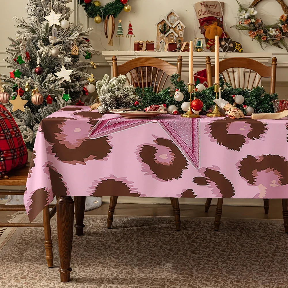 Vibrant Pink Leopard Print Waterproof Tablecloth for Dining Room Party Decor Spill Proof Table Cover