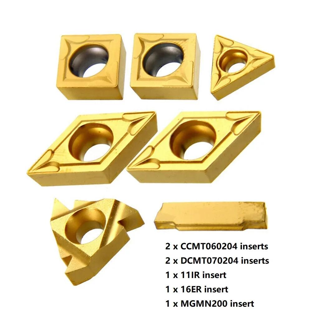 

7pcs Carbide Plates Insert Set CCMT060204 11IR 16ER MGMN200 DCMT070204 For 12mm Shank Lathe Boring Bar Tool Holder