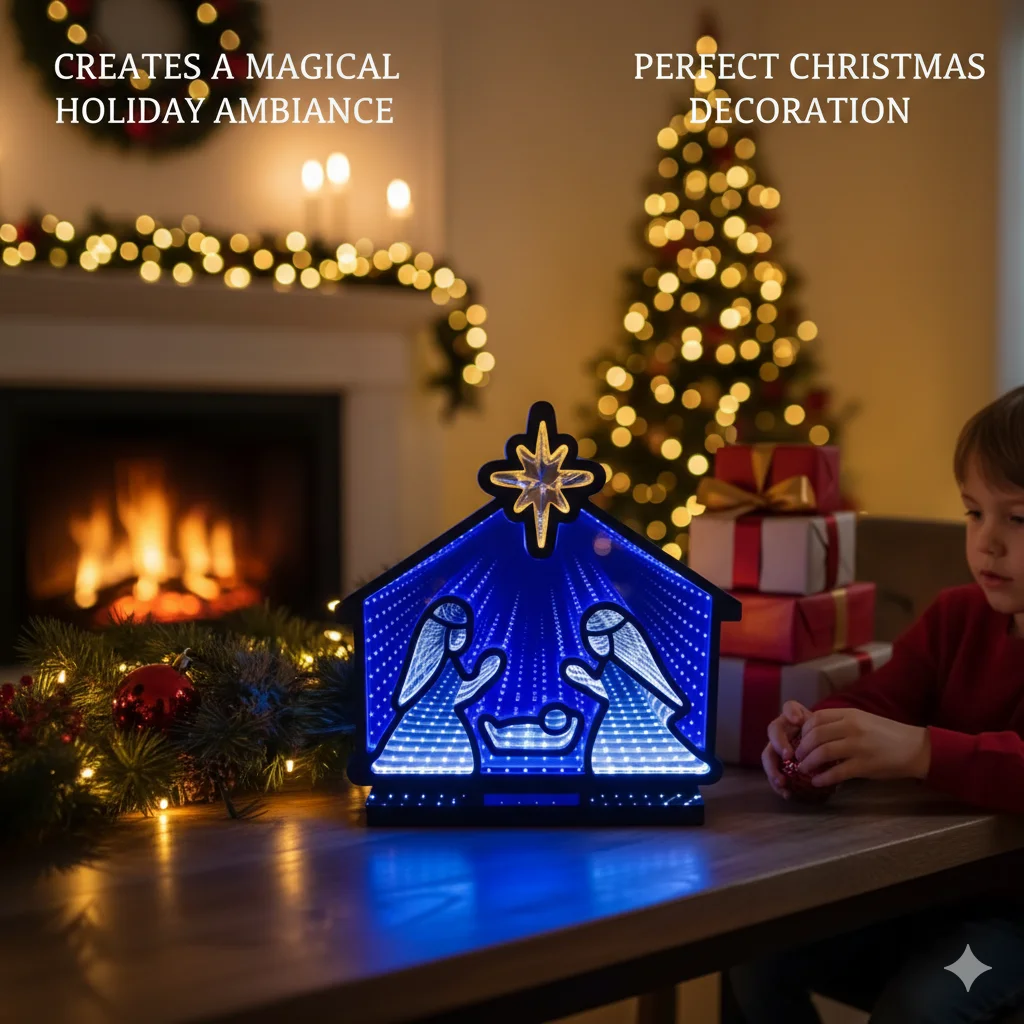 USB LED 3D Infinity Light Christian Nativity Scene Acrylic Neon Lamp For Christmas Table Room Decor Jesus Manger Themed Ornament