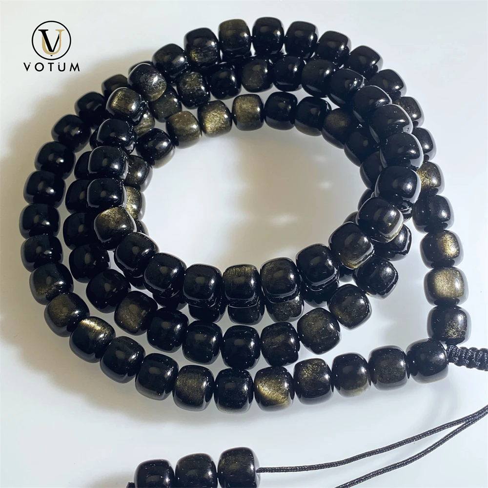 Votum 8mm Natural 108pcs Gold Obsidian Old Style Barrel Beaded Mala Beads Bracelet Necklace Crystal Healing Spiritual Bracelets