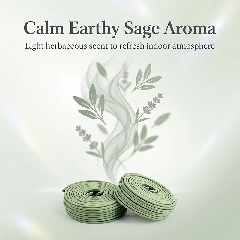 50Pcs White Sage Spiral Incense, Mixed Scents of Sage, Lemongrass, and Mint, Suitable for Outdoor Camping, Gardens, and Hiking - Made from Natural Incense Powder, a Must-Have for the Garden, Compact Coil Design, Long-L