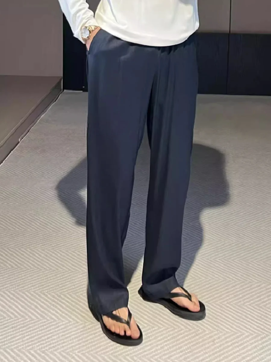 

Spring 2026 Men's Casual Pants Pure Linen Loose Straight Leg Sport Leisure Trousers Luxury Long Pants Busin Gentleman Sle