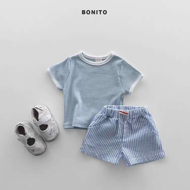 Summer New Baby Short Sleeve Casual Clothes Set Children Solid T Shirts + Striped Shorts 2pcs Suit For Boys Girls Outfits
