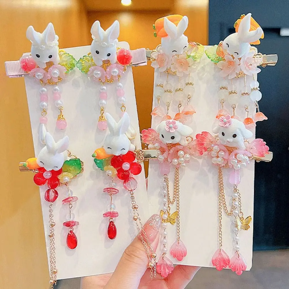 Accesorios para el cabello de princesa Hanfu para niños, pinza para el cabello con forma de conejo, horquilla de estilo chino