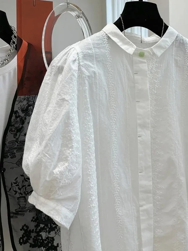 

Ele ort Sve Вышитый ажурный крючок Цветочный рюк Лето больших размеров Повседневный топ на пуговицах Детали для поездок на работу Свободный крой