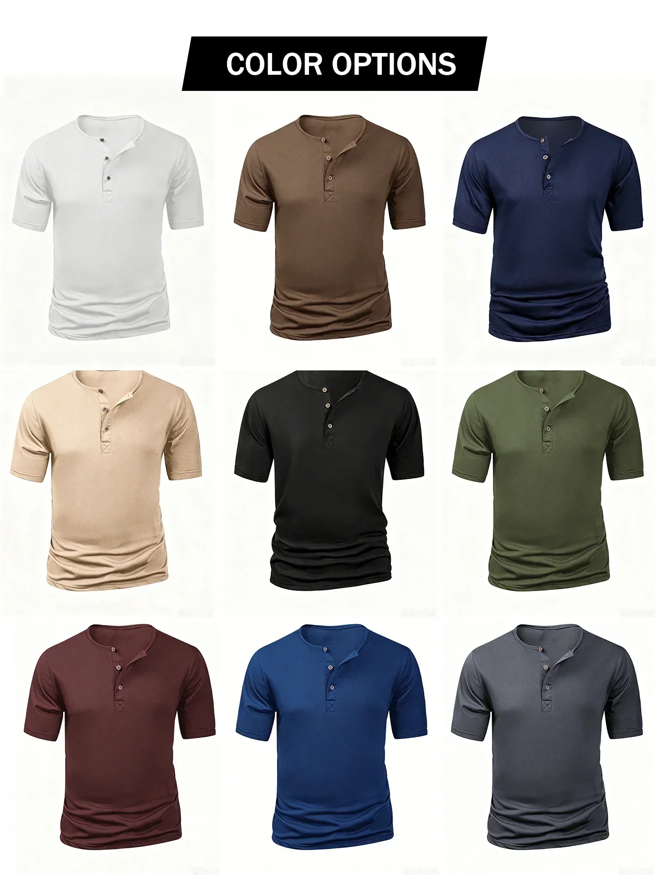 Sommer Herren Henley T-Shirt mit Kurzen Ärmeln, Einfarbig, Leicht und Atmungsaktiv, 3-Knopf-Verschluss, Lässiges Alltags-Basis-Oberteil – Detail 5