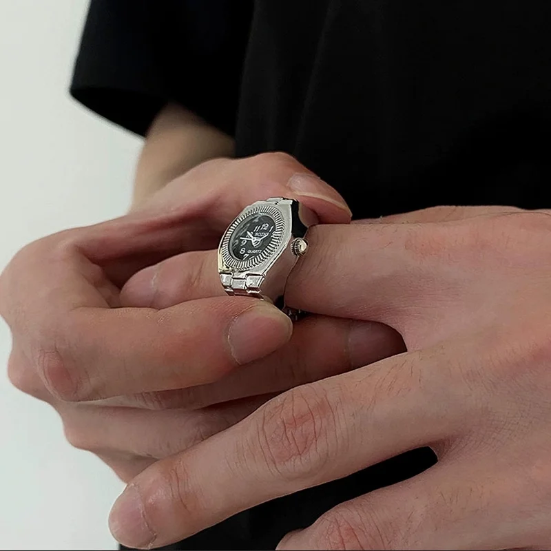 New Y2K Vintage Punk Quartz Finger Watch Ring for Women Men Mini Alloy Elastic Stretchy Rings Fashion Retro Jewelry Clock Gift