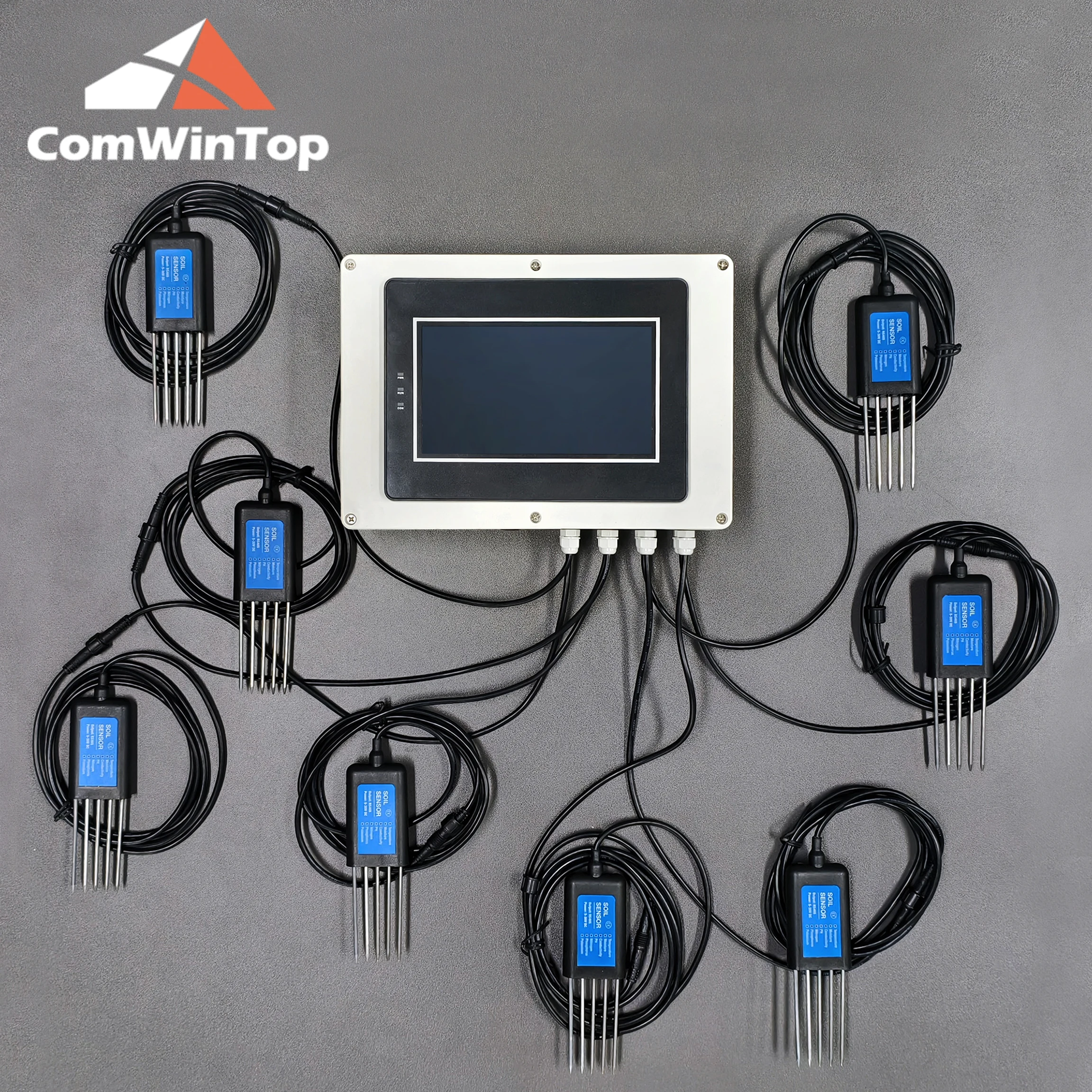토양 온도 습도 EC PH NPK 측정 8노드 토양 매개변수 수집 시스템 7인치 LCD 터치스크린 포함