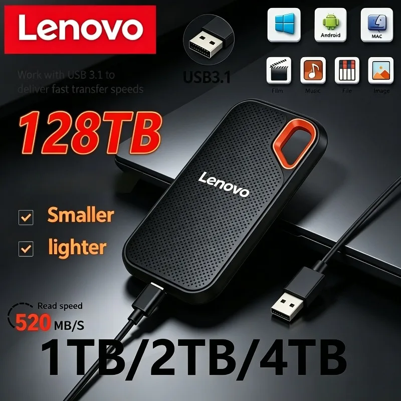 

Внешний жесткий диск Lenovo E60 1 ТБ, 2 ТБ, 4 ТБ USB 3.1 HD, мобильный SSD для ноутбука, PS5, мобильных устройств