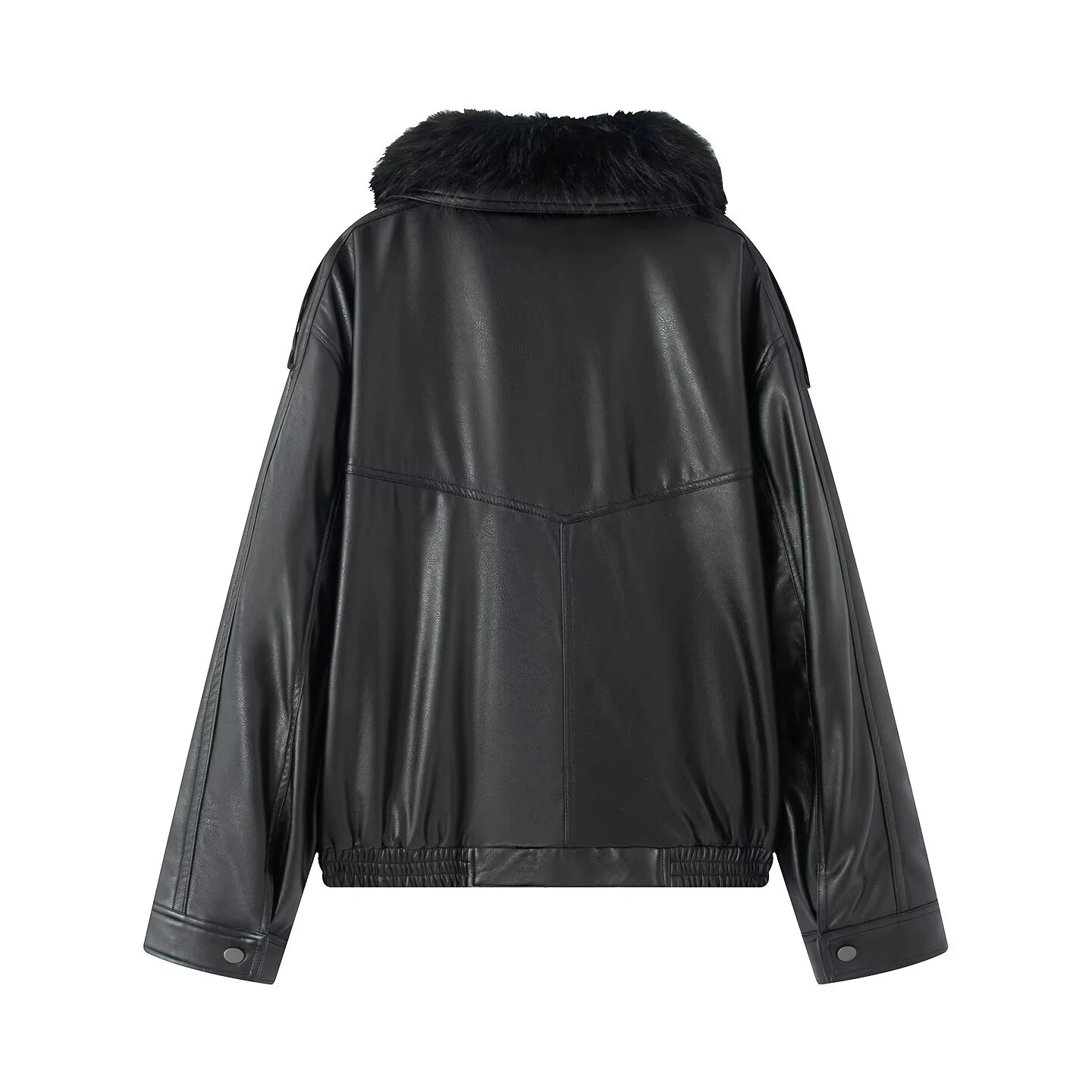 European and American style foreign trade women's fashion versatile detachable faux fur fur collar leather jacket jacket