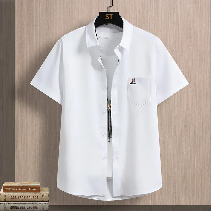 

202, весна/лето, мужская высококачественная однотонная рубашка без глажки, повседневная модная летняя верхняя рубашка, дышащая легкая уличная рубашка