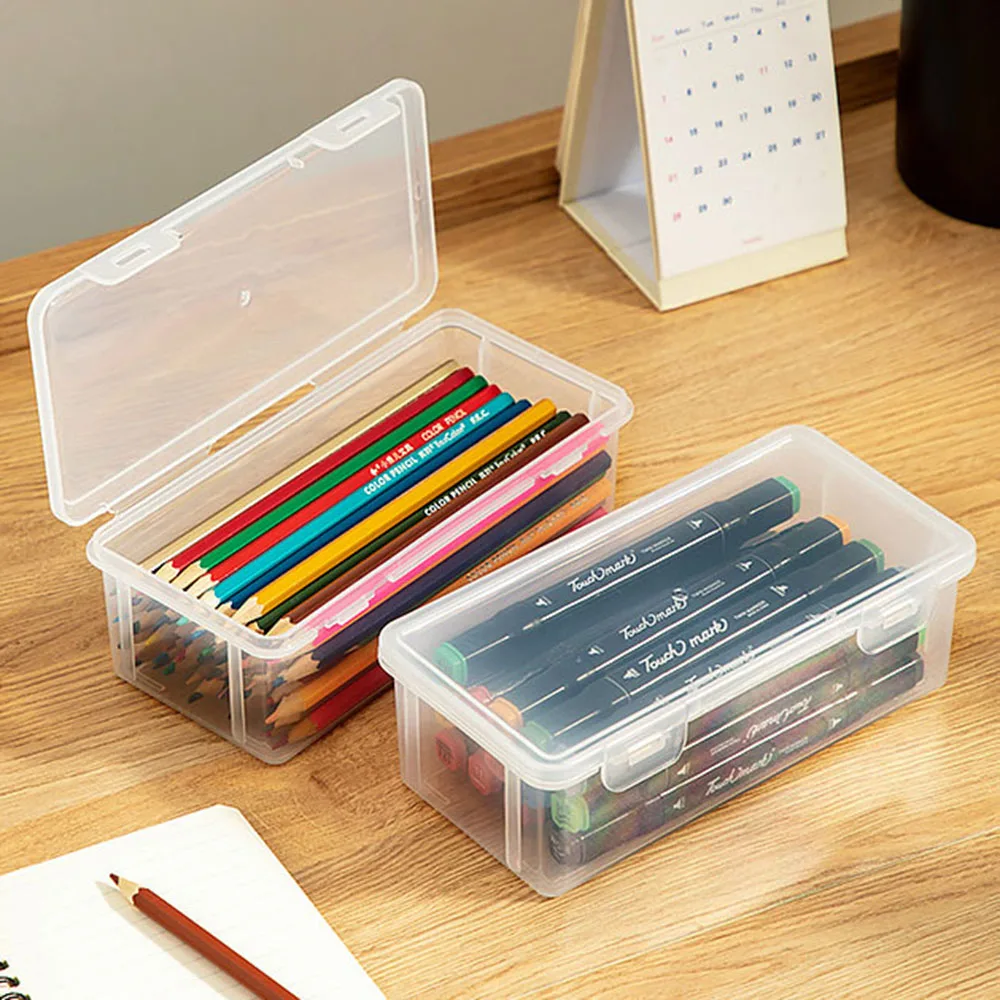 Transparent Desktop Stationery Organizer Pencil Box Pen Holder Washi Tape Stickers Box Table Desk Accessories School Supplies