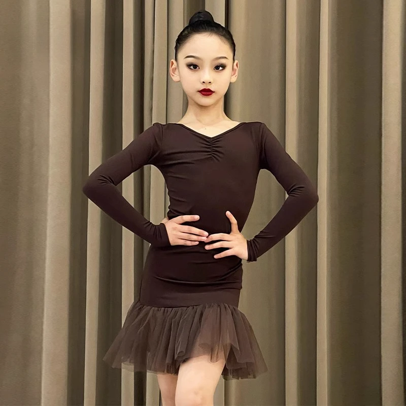 المهنية رومبا تانجو السالسا السامبا اللاتينية أزياء رقص الاطفال قاعة الرقص المنافسة فساتين الفتيات الأطفال المرحلة زي