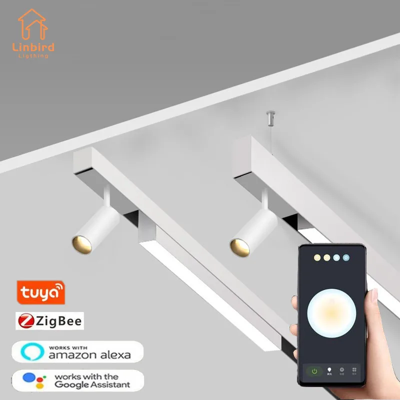 Binario magnetico Zigbee bianco illuminazione intelligente griglia lampada di inondazione apparecchio lineare flessibile incorporato binario binario