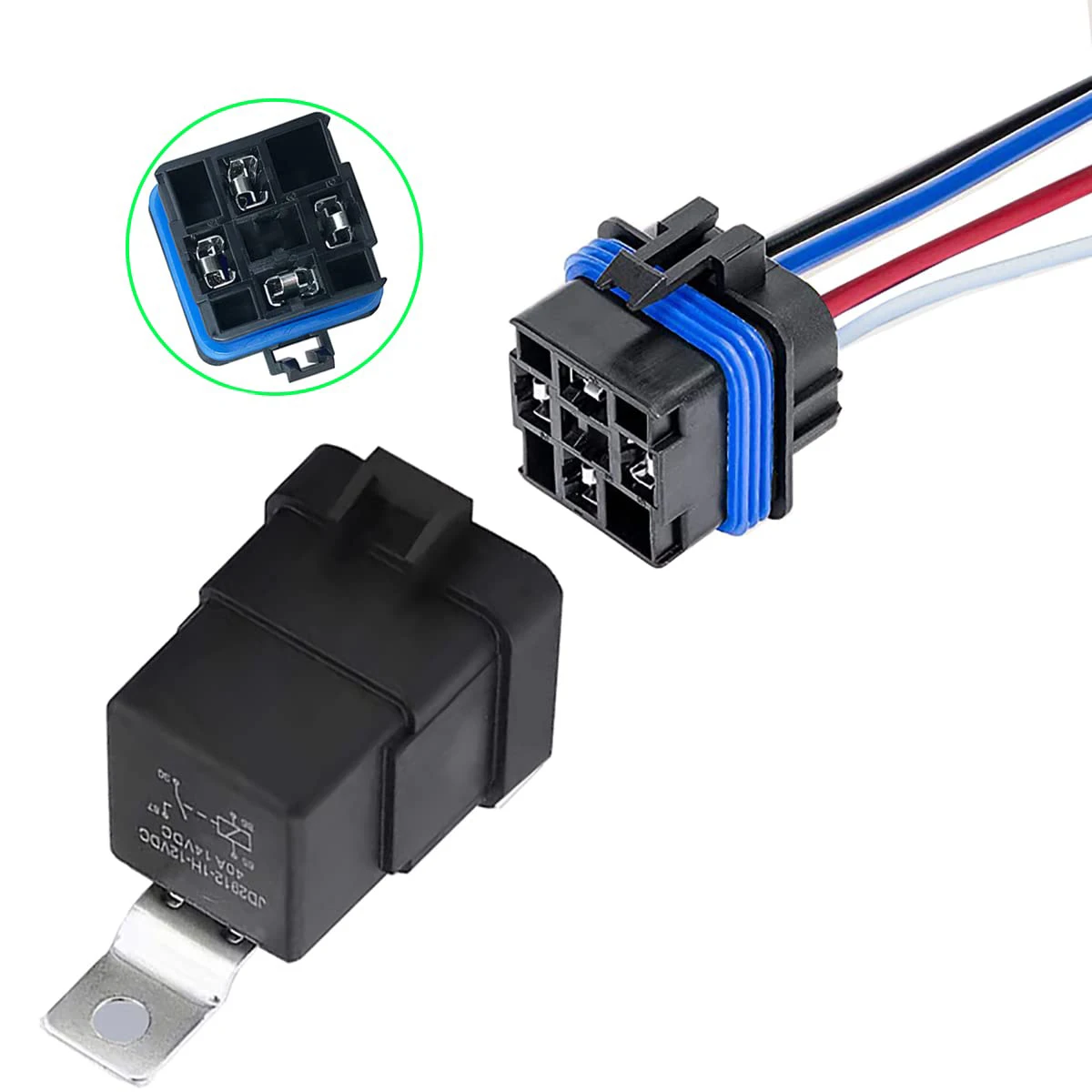 30A 40A 80A Car Relay Harness 12V 24V 4 Pin 5PIN SPST Harness Sockets with Color-labeled Wires for Automotive Truck  Boat