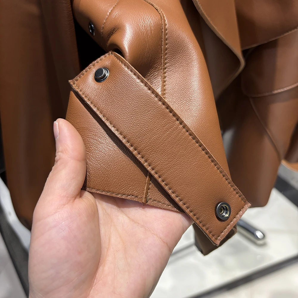 YOLOAgain 2025 Spring Dark Brown Oversized Leather Jacket Women Real Leather Jacket Female Overcoat