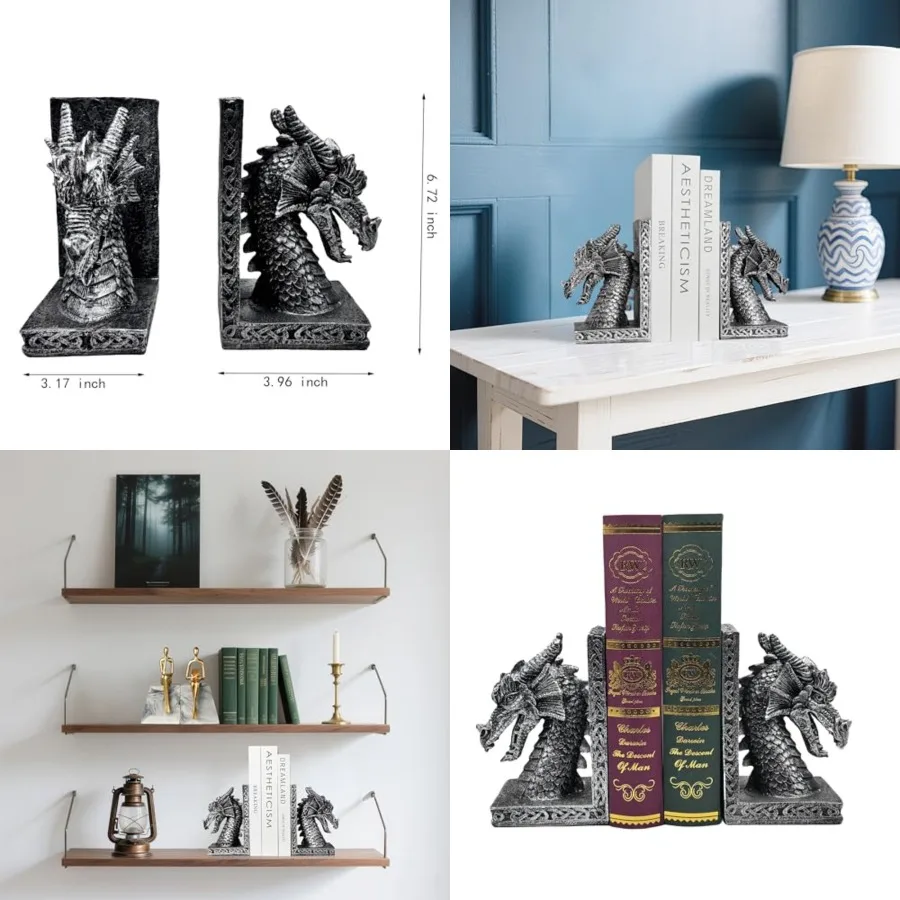 

Book Ends for Shelves to Hold Books Heavy Duty, Decorative Bookend for Bookshelf Décor, Animal Book Stopper Statues for Home, O