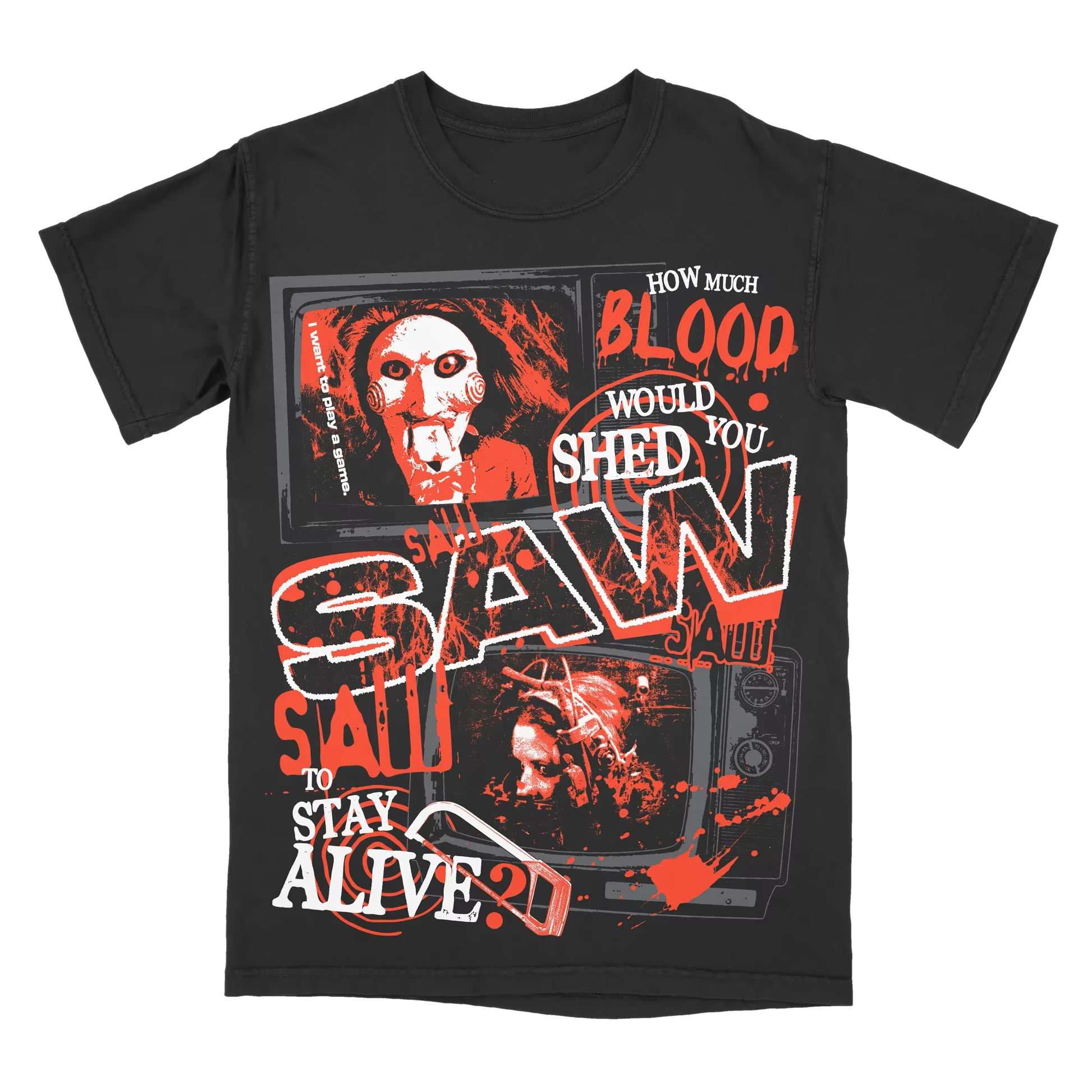 2026 new Retro horror print classic pattern T-shirt - Short-sleeved casual summer streetwear top