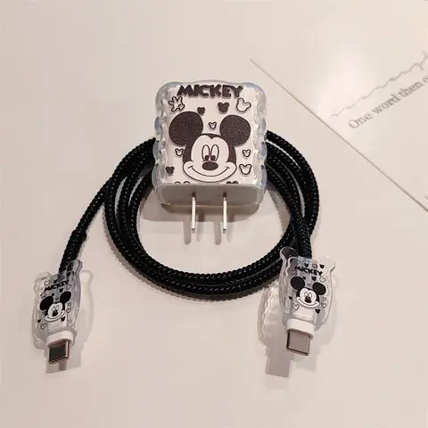 Cartoon USB Cable Winder Suitable for iPhone 18/20W Charger Protector Suitable for 16 15 14 13 12 Mickey Cartoon Charging Head