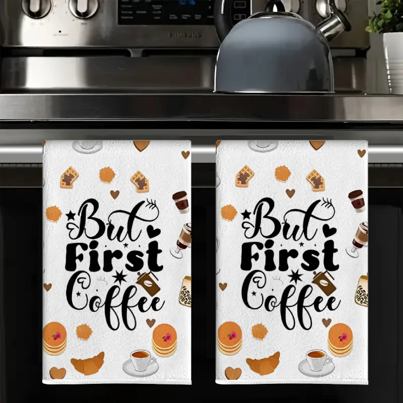2Pcs, Good Morning Coffee Bread Kitchen Towels, Cooking and Baking Tea Towels, Dishcloths, Hand Towels, Tea Towels, Super Soft, Highly Absorbent, Kitchen Decoration, Kitchen Accessories