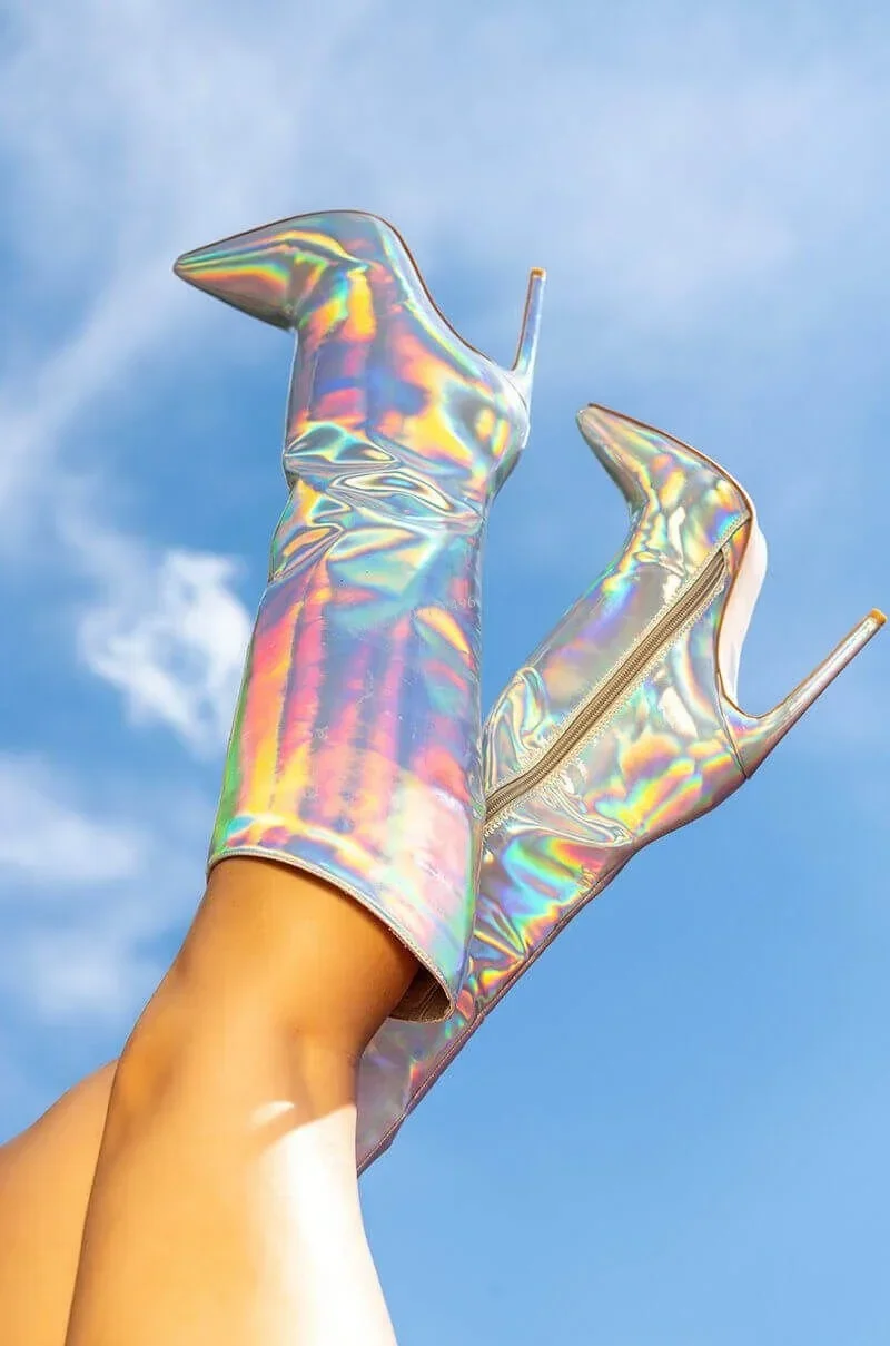 

Boots Mirror Glitter Colorful Silver Shiny Bling Stiletto Heels Nightclub Hot Woman Sexy Knee Length Booties Ziper Designer Shoe