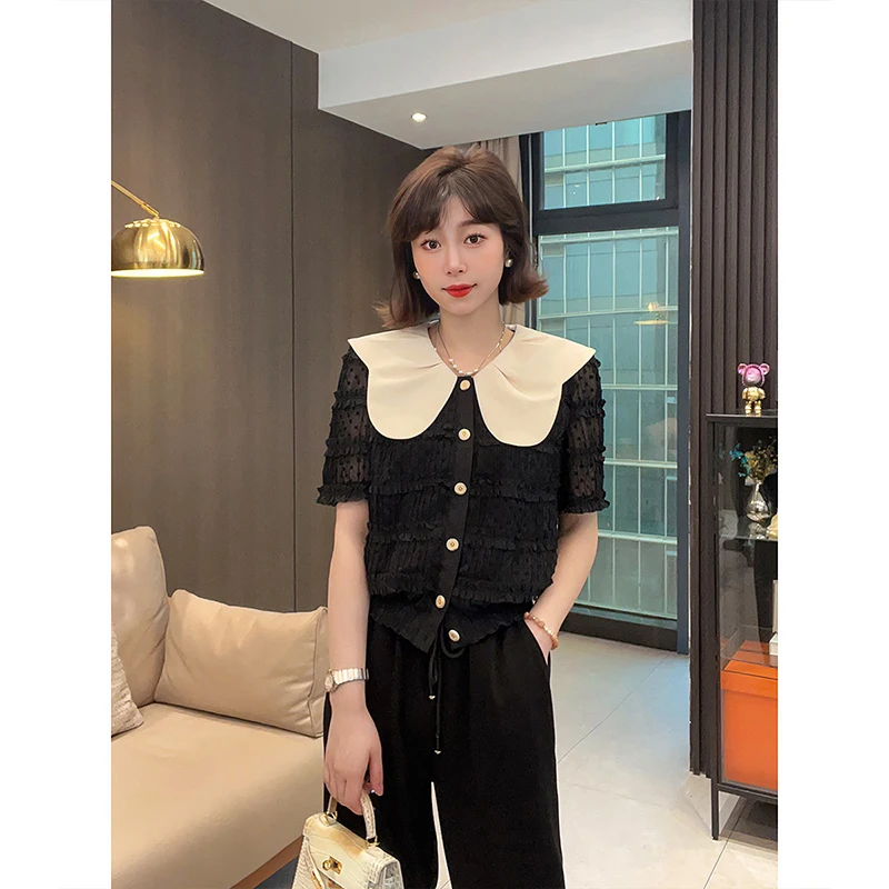 

Ele ort Sve T-irt Lace Splice Knitted Cardigan Summer Thin Loose Ice Silk Outerwear Slimming Top Women's Faion