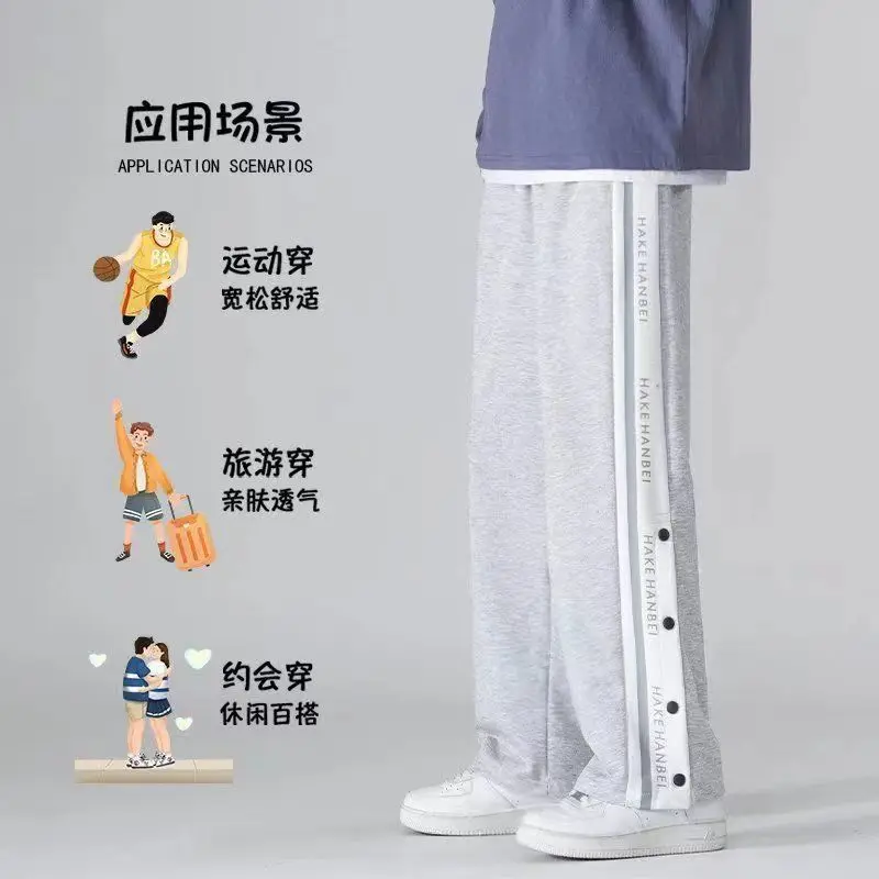 Row Button Pants Male Student Korean Style Fried Street Ruoshuai Sports Pants American StylehiphopLoose All-Match Trendy Pants f