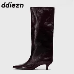 Footwear With Low Heel Shoes Women Knee High Modern Boots Female Fashion Pointed Toe Ladies Long Western Booties Slip On Shoes