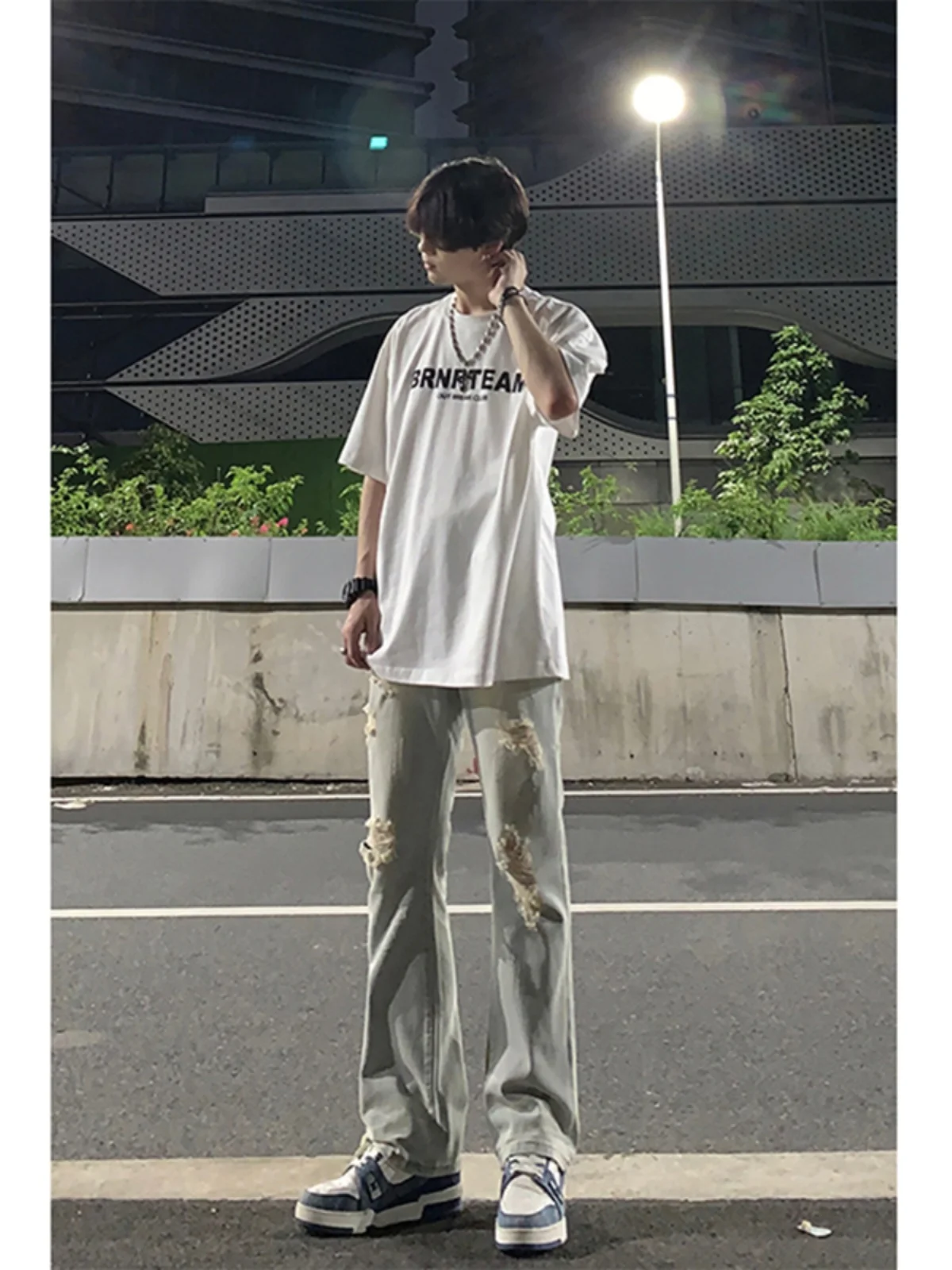 

American Vibe High Street Men's CleanFit Yellow Mud Ripped Jeans Slim Straight Narrow Version Micro Flared Pants Casual Jeans